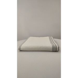 Quince Home Coastal Stripe Linen Cotton Curtain Ivory/Light Blue Bedding 48X84